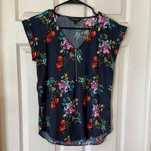 Express Women's Dark Blue Floral Top